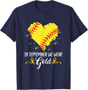In September We Wear Gold Softball Childhood Cancer Support T-Shirt - T-Shirt | Navy