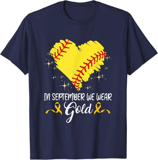 In September We Wear Gold Softball Childhood Cancer Support T-Shirt - T-Shirt | Navy