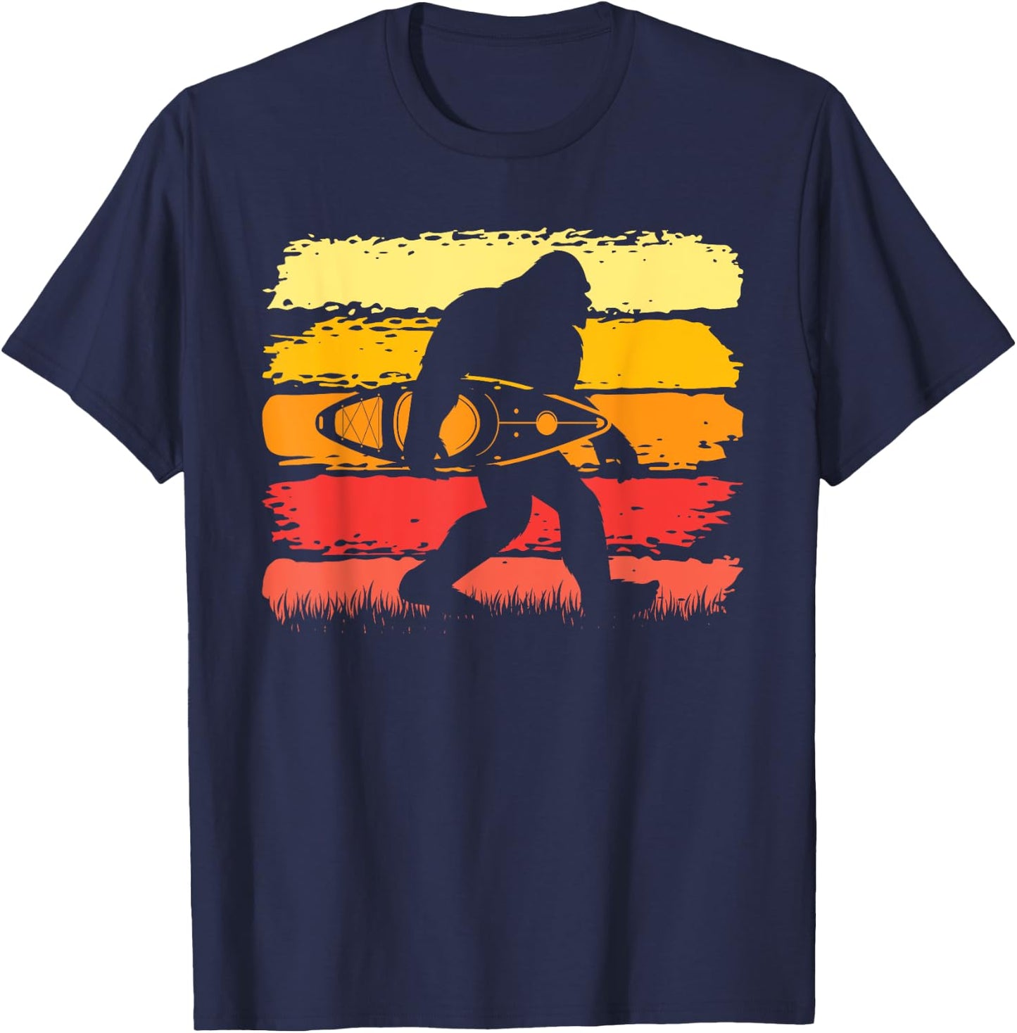 Retro Bigfoot Kayak Vintage Sasquatch Kayaking T-Shirt - T-Shirt | Navy