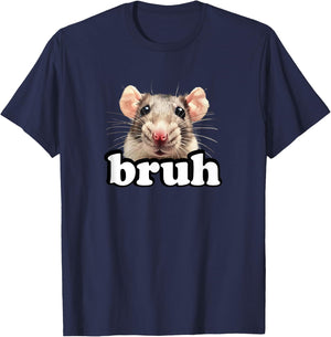 Fancy Rat Rodent Owner Gifts Shirts & Kids Bruh Pet Rat Lover Black Small Modern Round Collar Short Sleeve T-Shirt - T-Shirt | Navy