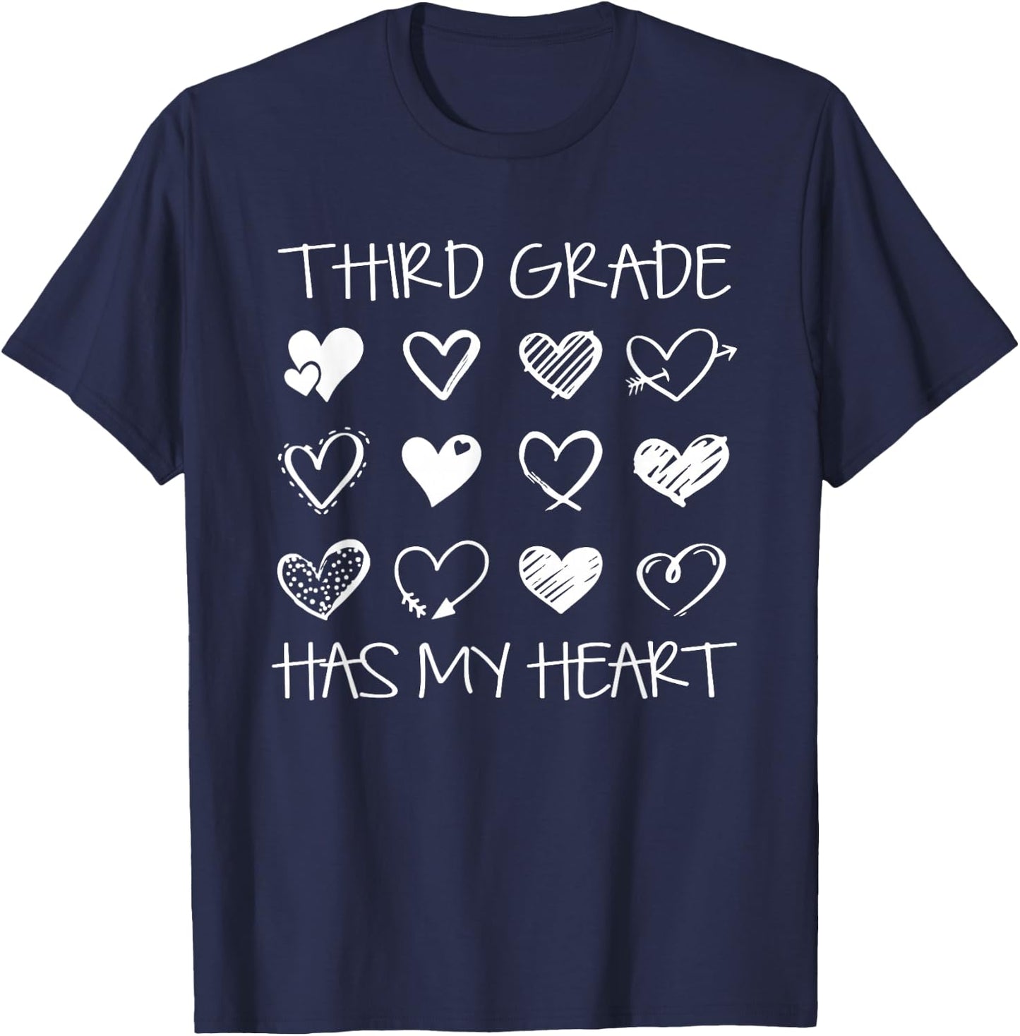 Vintage 3rd Third Grade Has My Heart Valentines Day Teacher T-Shirt - T-Shirt | Navy