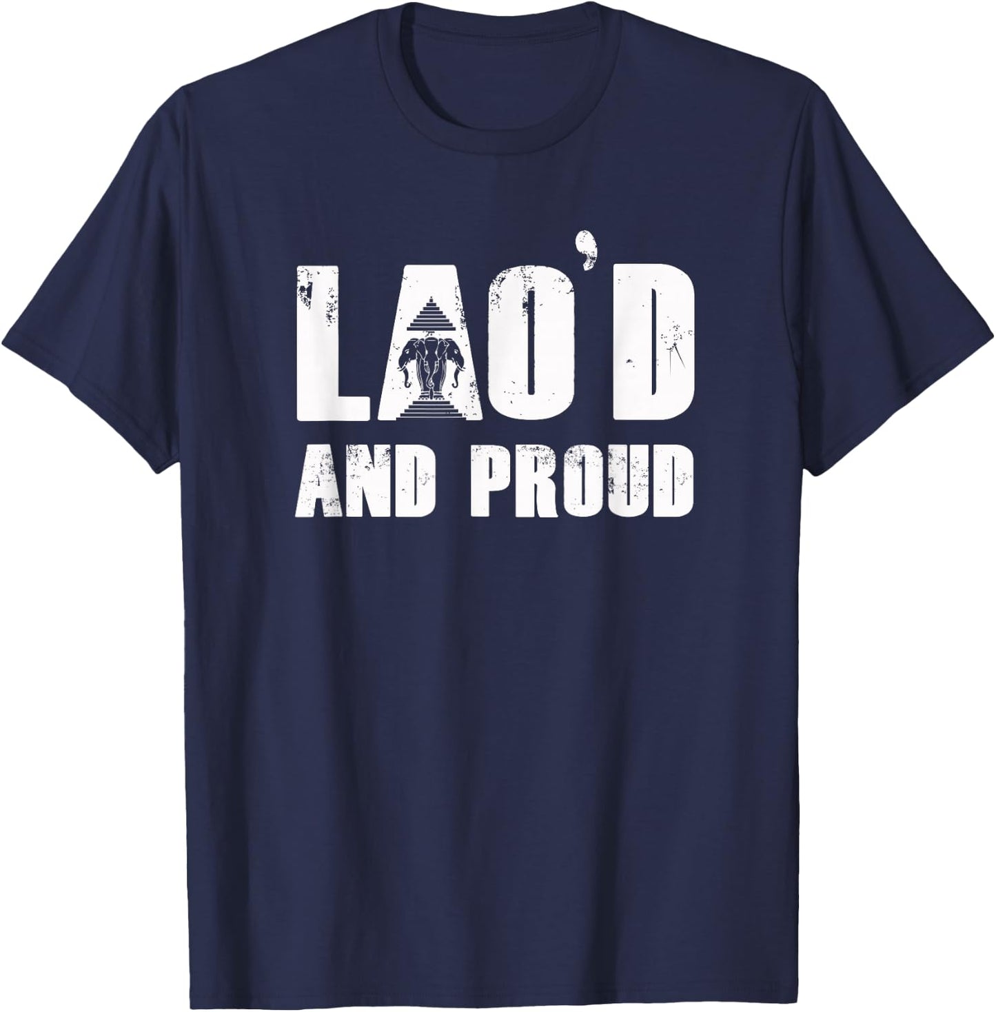 Lao Designs by RespekDis | Lao'D and Proud | -Adults | Black | Small | Short Sleeve | | Cultural | Gift T-Shirt - T-Shirt | Navy