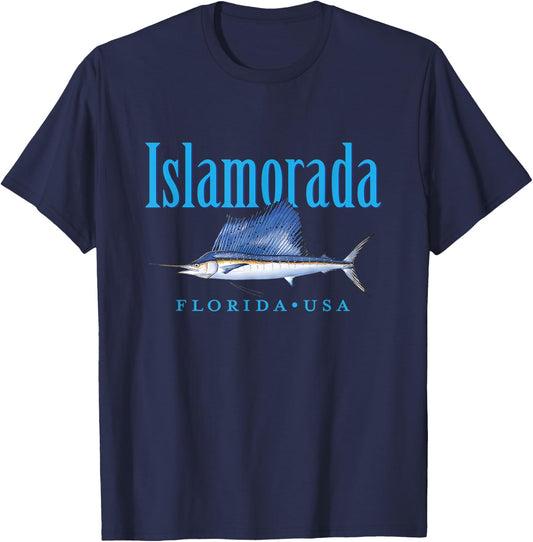 Islamorada Florida Keys Sailfish Design T-Shirt - T-Shirt | Navy