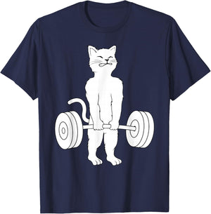 Cat Deadlift Shirt Powerlifting Kitty Weightlifting Cat T-Shirt - T-Shirt | Navy