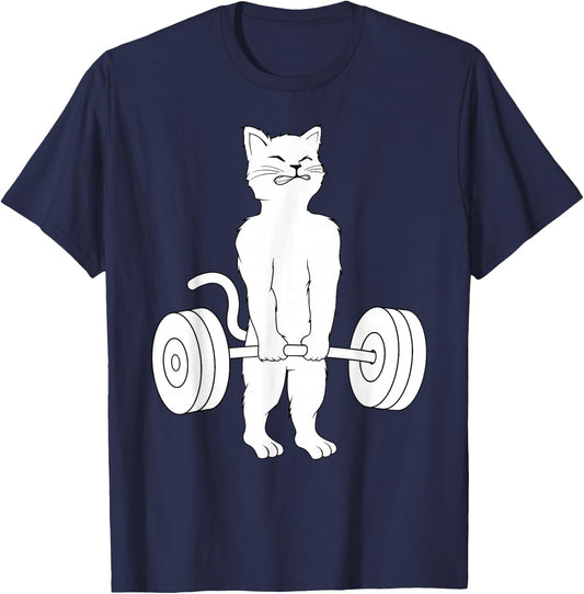 Cat Deadlift Shirt Powerlifting Kitty Weightlifting Cat T-Shirt - T-Shirt | Navy