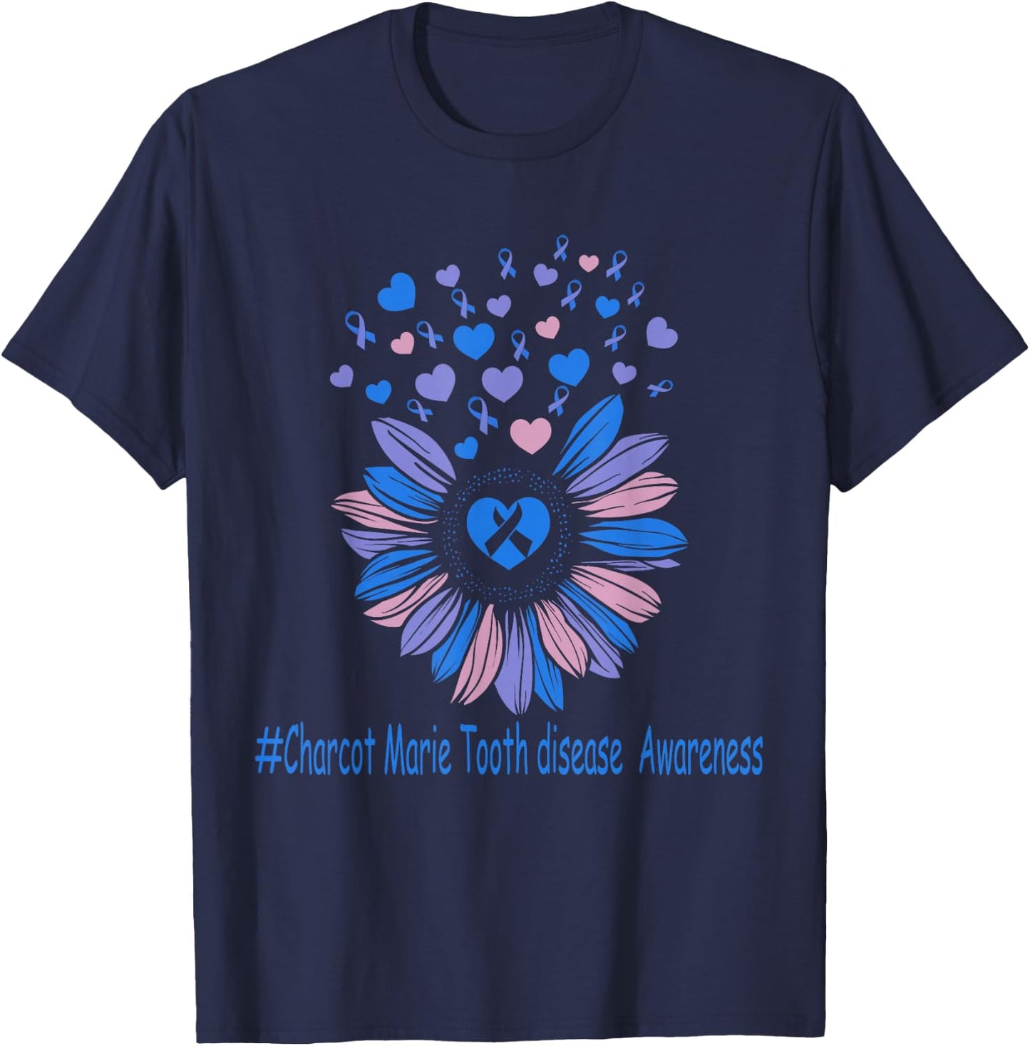 charcot marie tooth disease Awareness Sunflower T-Shirt - T-Shirt | Navy