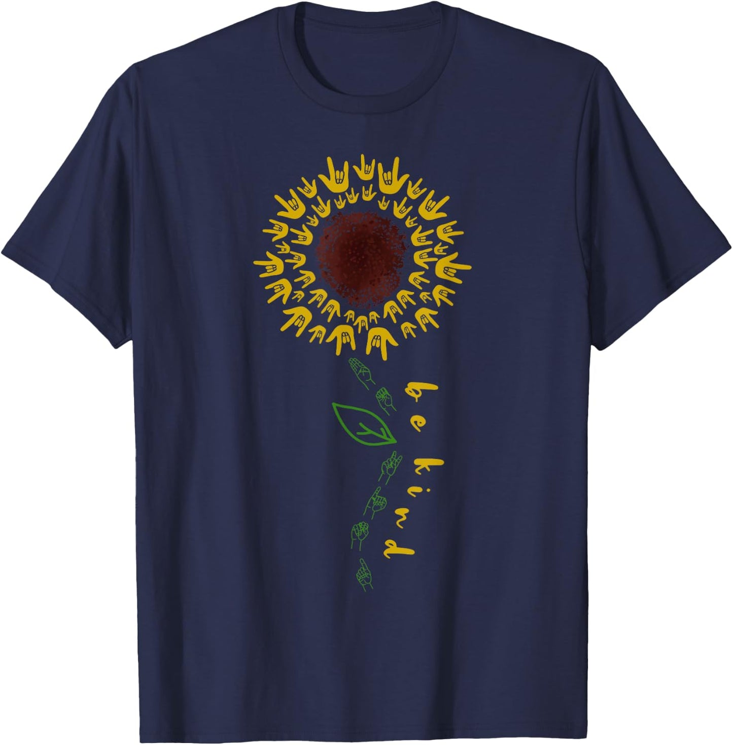 Vintage Be Kind ASL Sunflower American Sign Language T-Shirt - T-Shirt | Navy