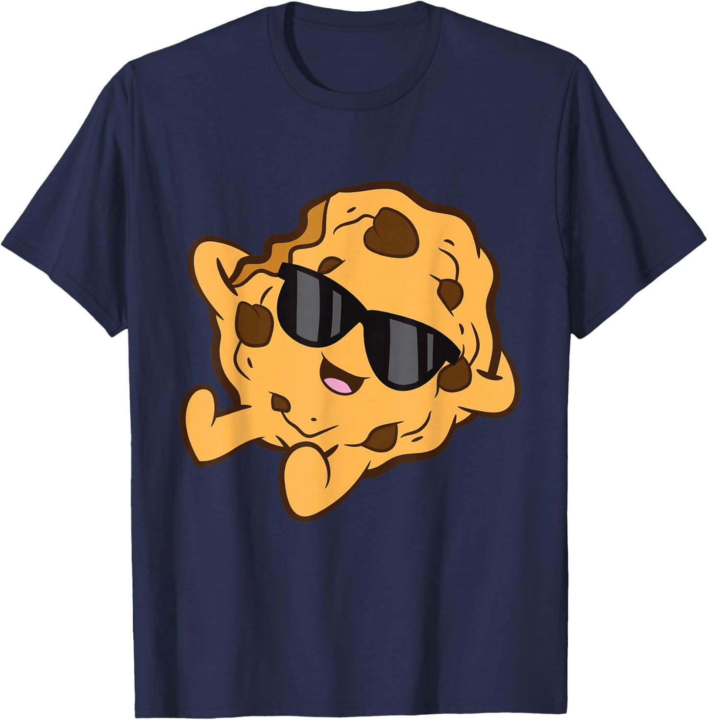 Cute Chocolate Chip Cookie For Cookie Lovers -Kids Black Kawaii Modern Graphic Small T-Shirt - T-Shirt | Navy