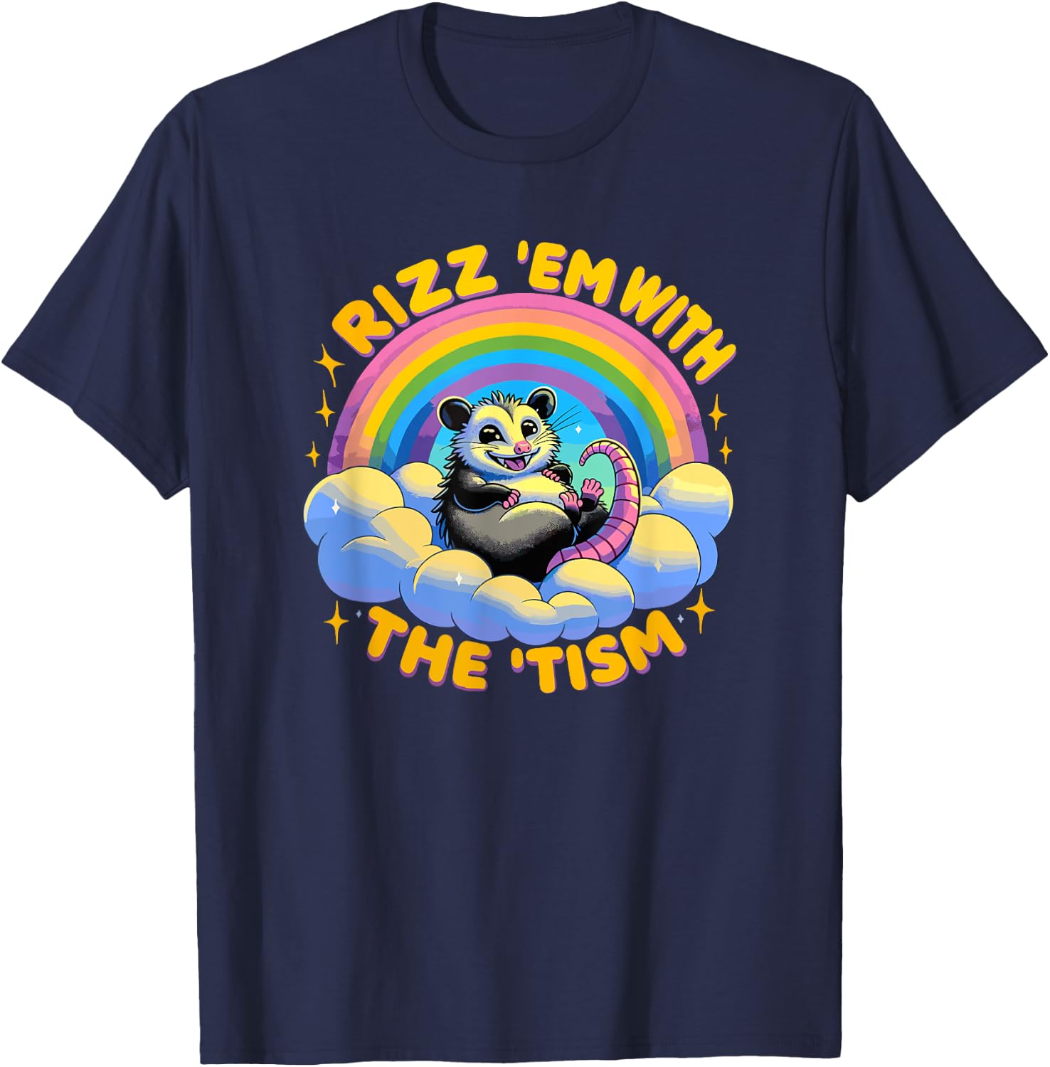 Autism Funny Rizz Em With The Tism Meme Autistic Opossum T-Shirt - T-Shirt | Navy