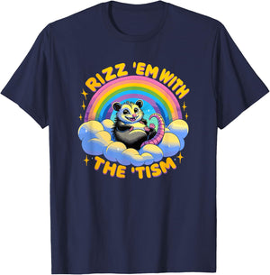 Autism Funny Rizz Em With The Tism Meme Autistic Opossum T-Shirt - T-Shirt | Navy