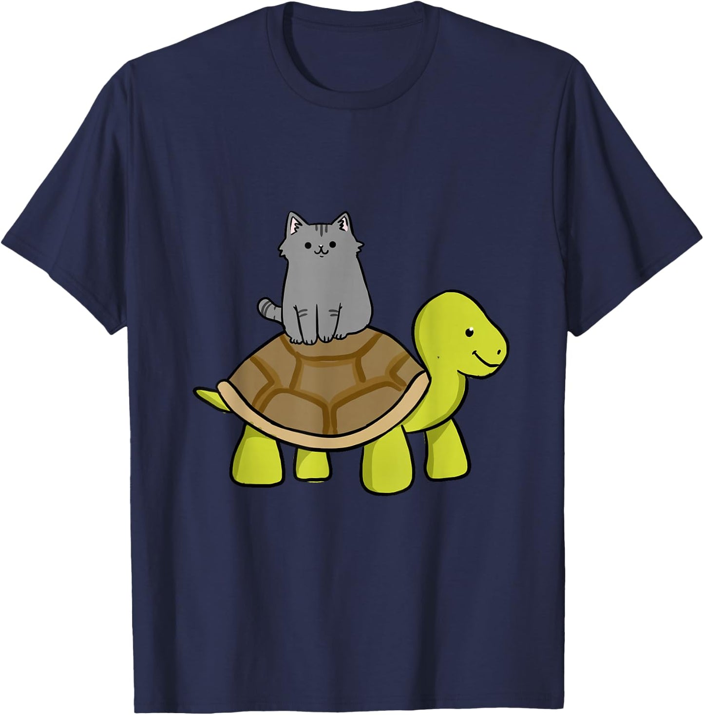 Cat Riding Turtle Cat Lover Gift T-Shirt - T-Shirt | Navy