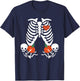 Pregnancy Announcement Skeleton Halloween Baby Pumpkin Twins T-Shirt - T-Shirt | Navy
