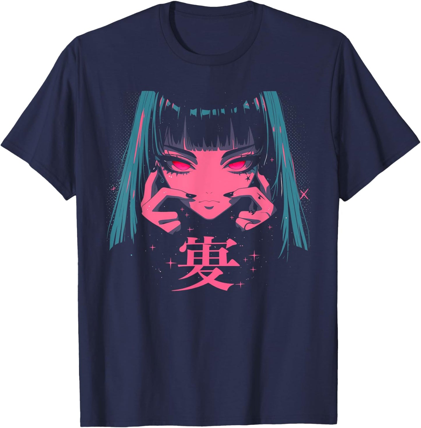 Goth Grunge Demon Anime Girl Waifu Horror Alt Aesthetic T-Shirt - T-Shirt | Navy