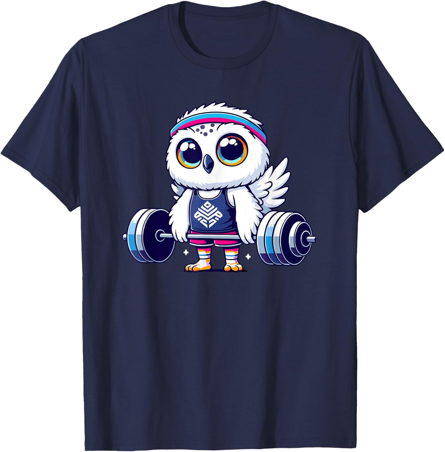 Cute Snowy Owl Workout Barbell Fitness Lover T-Shirt - T-Shirt | Navy