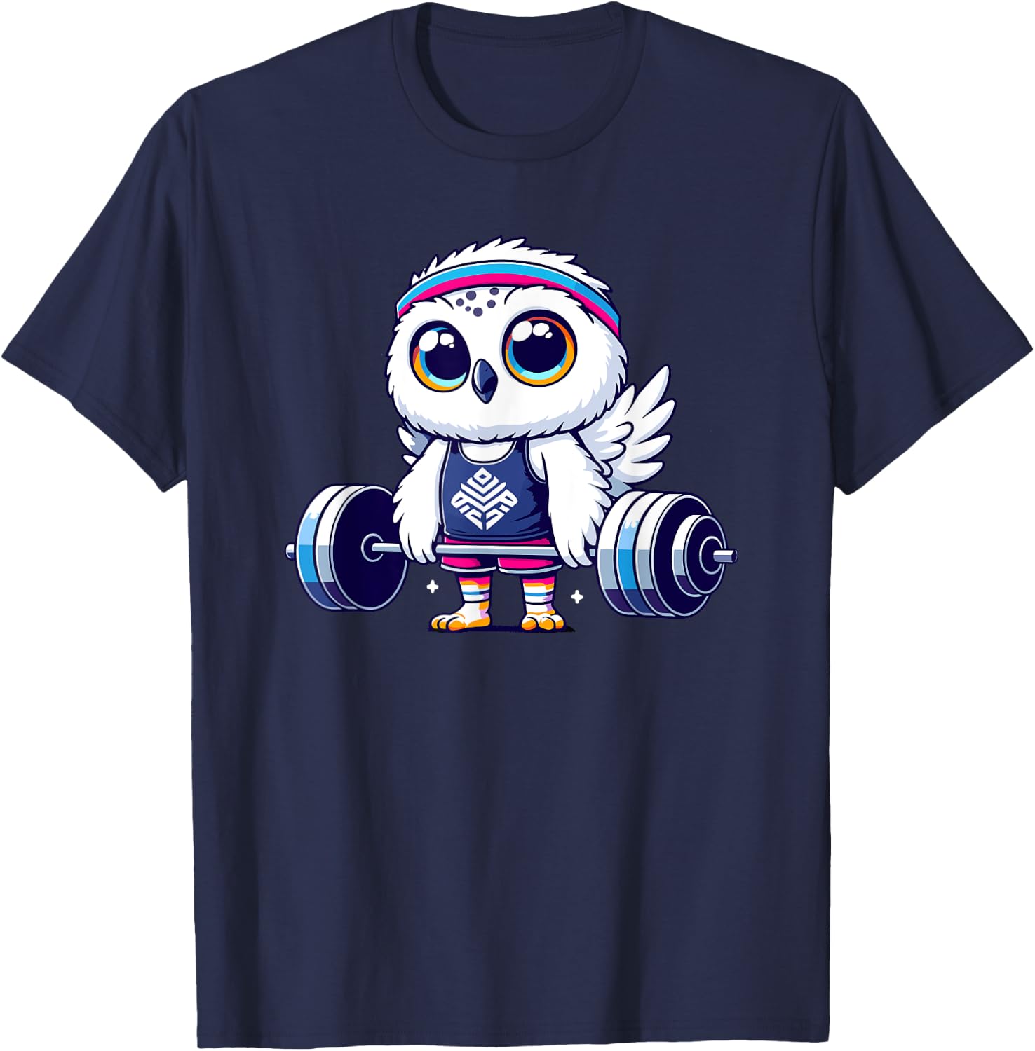 Cute Snowy Owl Workout Barbell Fitness Lover T-Shirt - T-Shirt | Navy