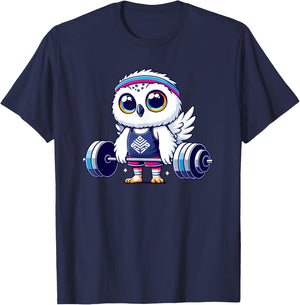 Cute Snowy Owl Workout Barbell Fitness Lover T-Shirt - T-Shirt | Navy