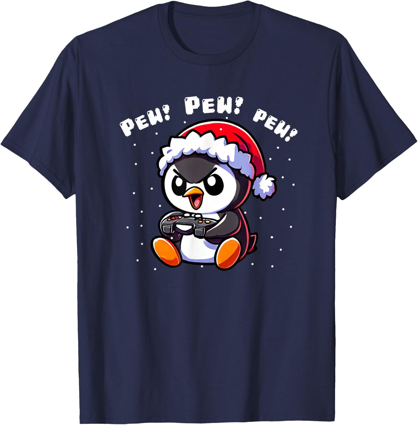 XmasByAxisone2024 Funny Penguin Gamer Pew Video Game Christmas Boys Kids T-Shirt - T-Shirt | Navy