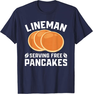 Lineman Serving Free Pancakes Football Lineman T-Shirt - T-Shirt | Navy