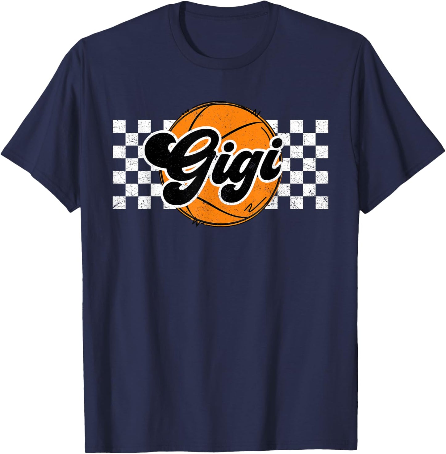 Basketball Gigi Retro Checkered Vintage Basketball Family T-Shirt - T-Shirt | Navy