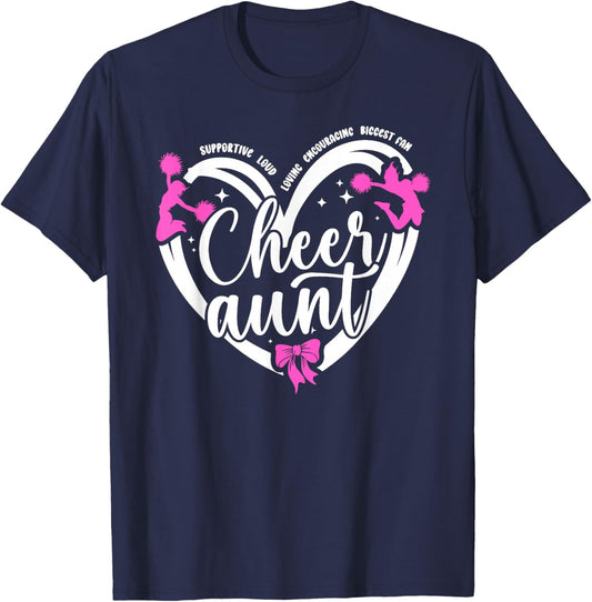 Cheer Aunt Heart Cheerleading Aunt Of A Cheerleader Auntie T-Shirt - T-Shirt | Navy