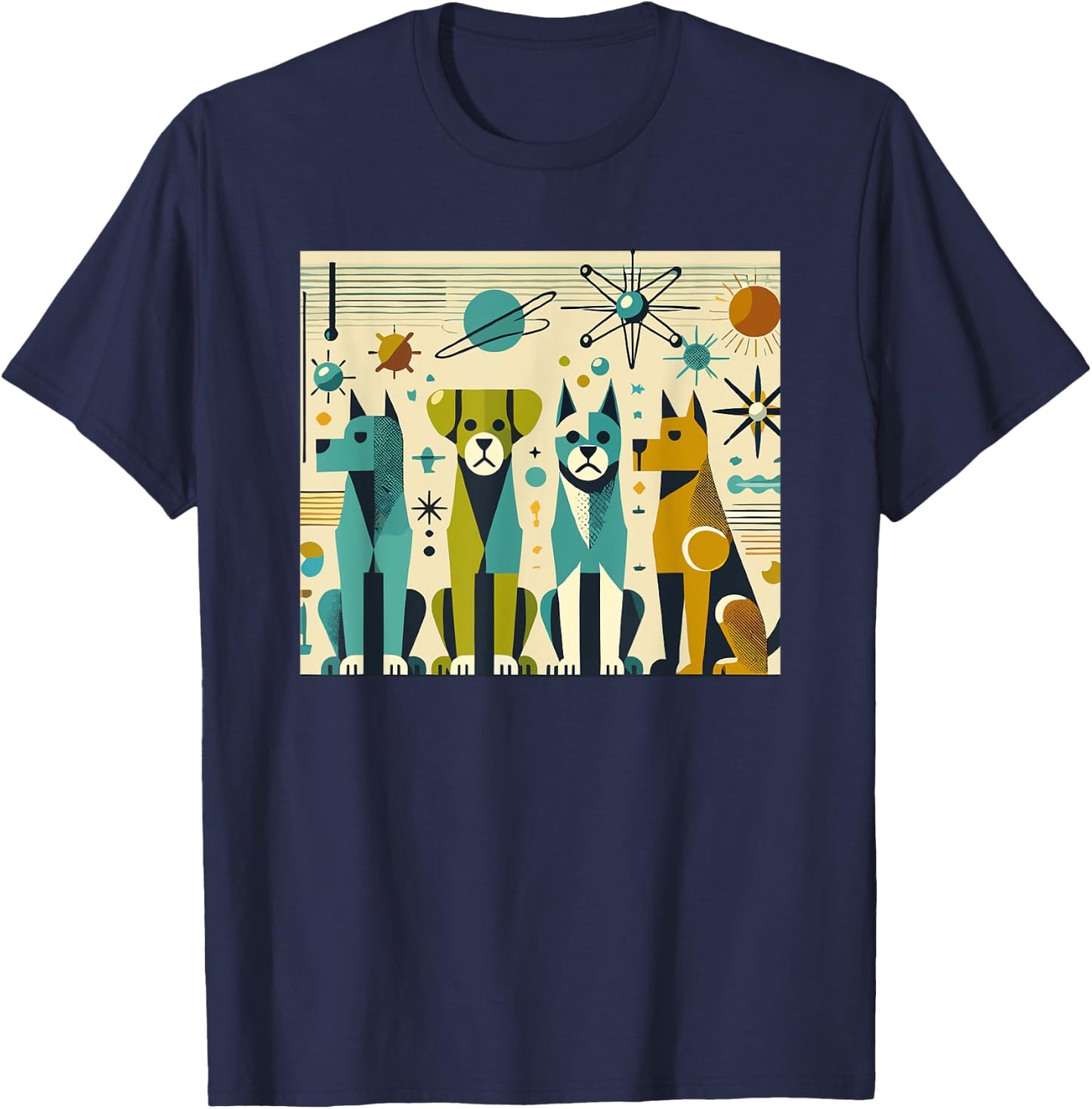 Mid Century Modern Dogs 50s 60s Retro Style Art T-Shirt - T-Shirt | Navy