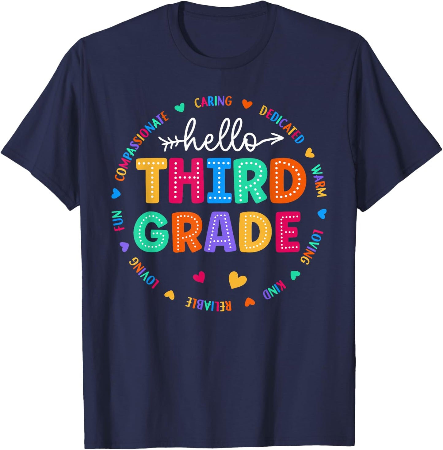 Third Grade Hello Back To School 3rd Grade Teacher Student Men Women Girls Kids T-Shirt - T-Shirt | Navy