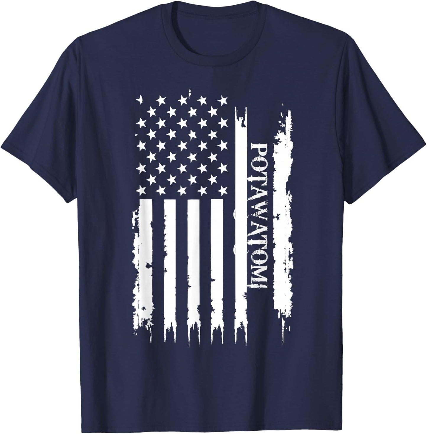 Potawatomi United States Distressed w US Flag T-Shirt - T-Shirt | Navy