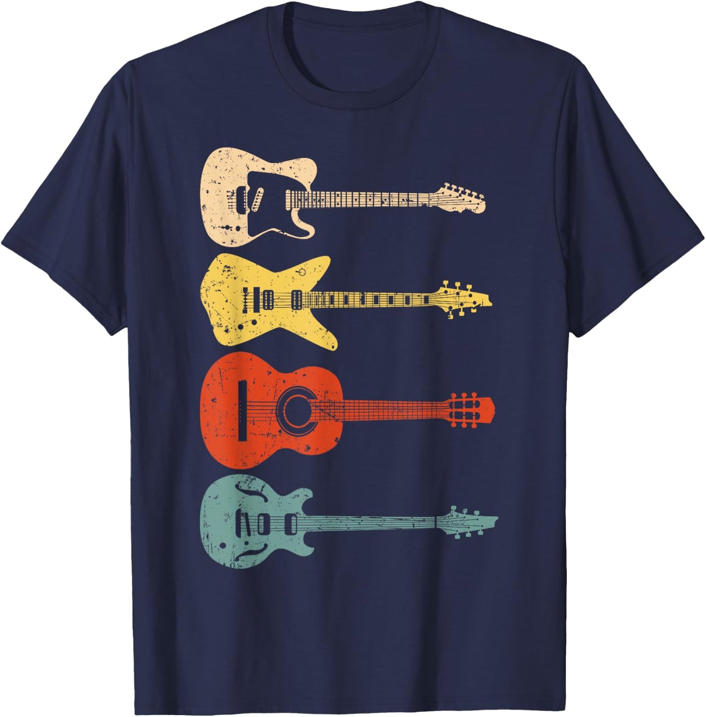 Cool Guitar Players Art Men Women Vintage Acoustic Guitarist T-Shirt - T-Shirt | Navy