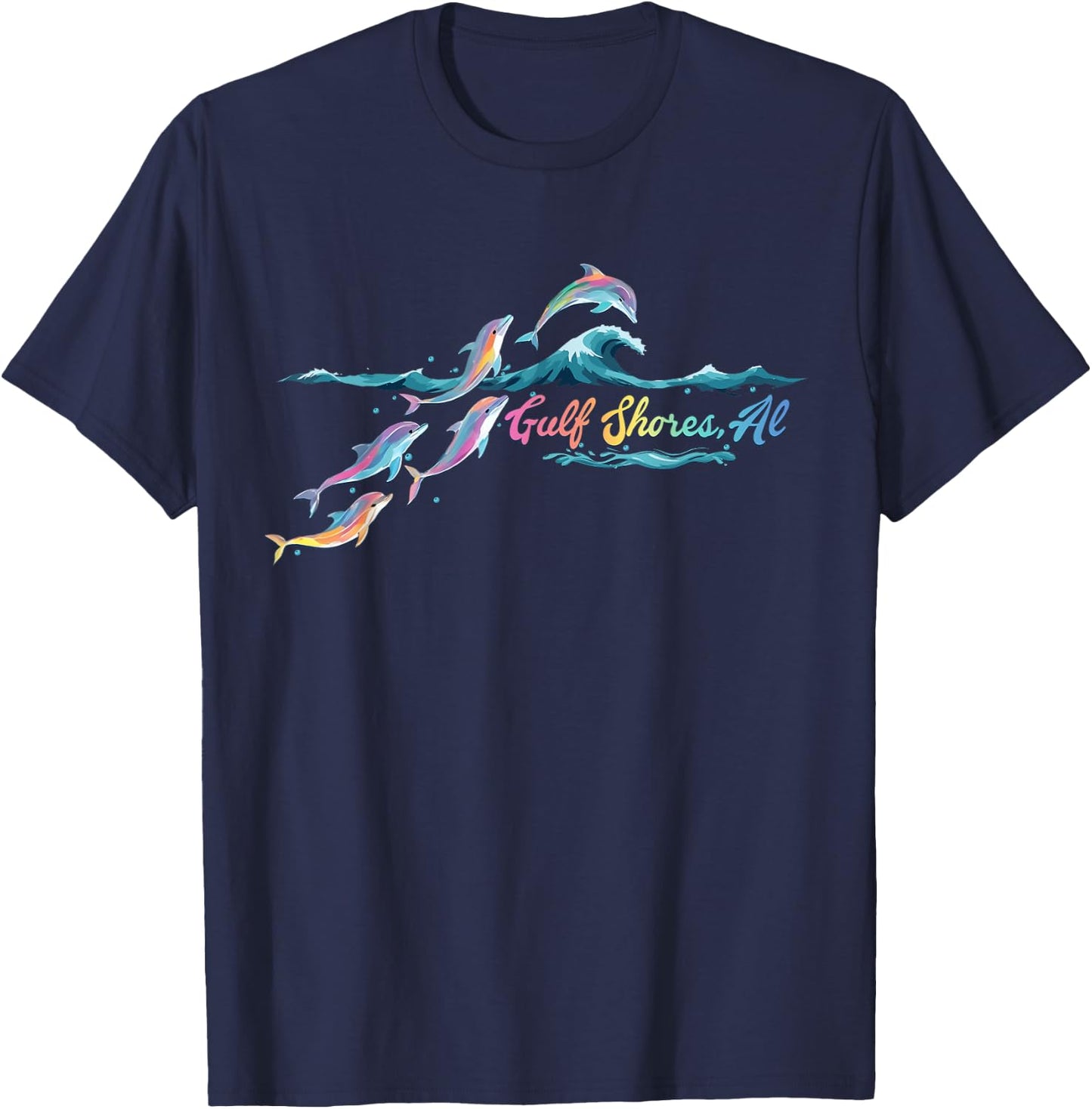Gulf Shores Alabama Colorful Dolphin Lover Beach Gifts T-Shirt - T-Shirt | Navy