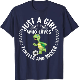 Cute Turtle Gift Just A Girl Who Loves Turtles and Soccer T-Shirt - T-Shirt | Navy