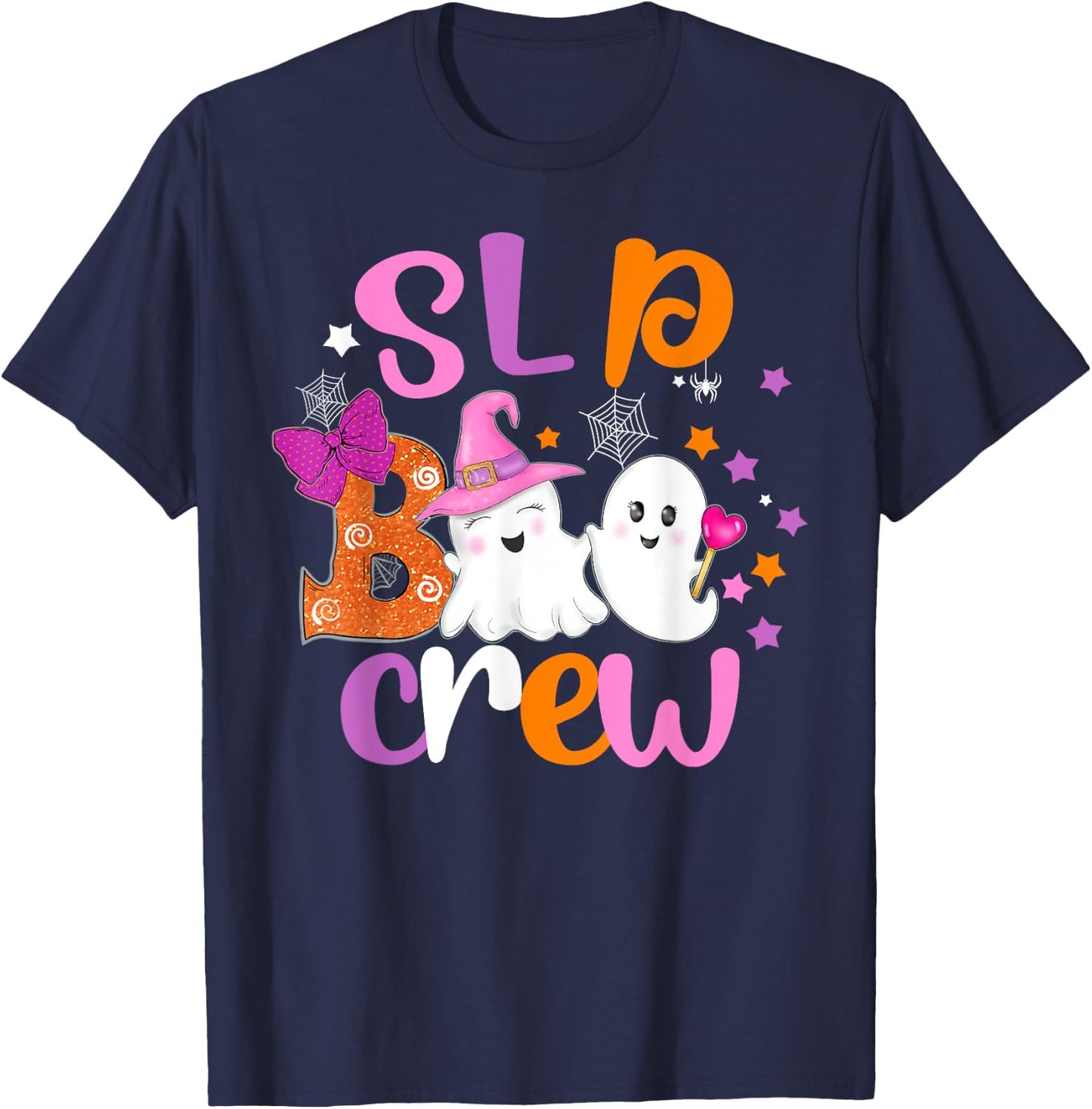 SLP Boo Crew Halloween Speech Therapy shirt SLP Halloween T-Shirt - T-Shirt | Navy