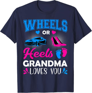 Wheels Or Heels Grandma Loves You Gender Reveal T-Shirt - T-Shirt | Navy
