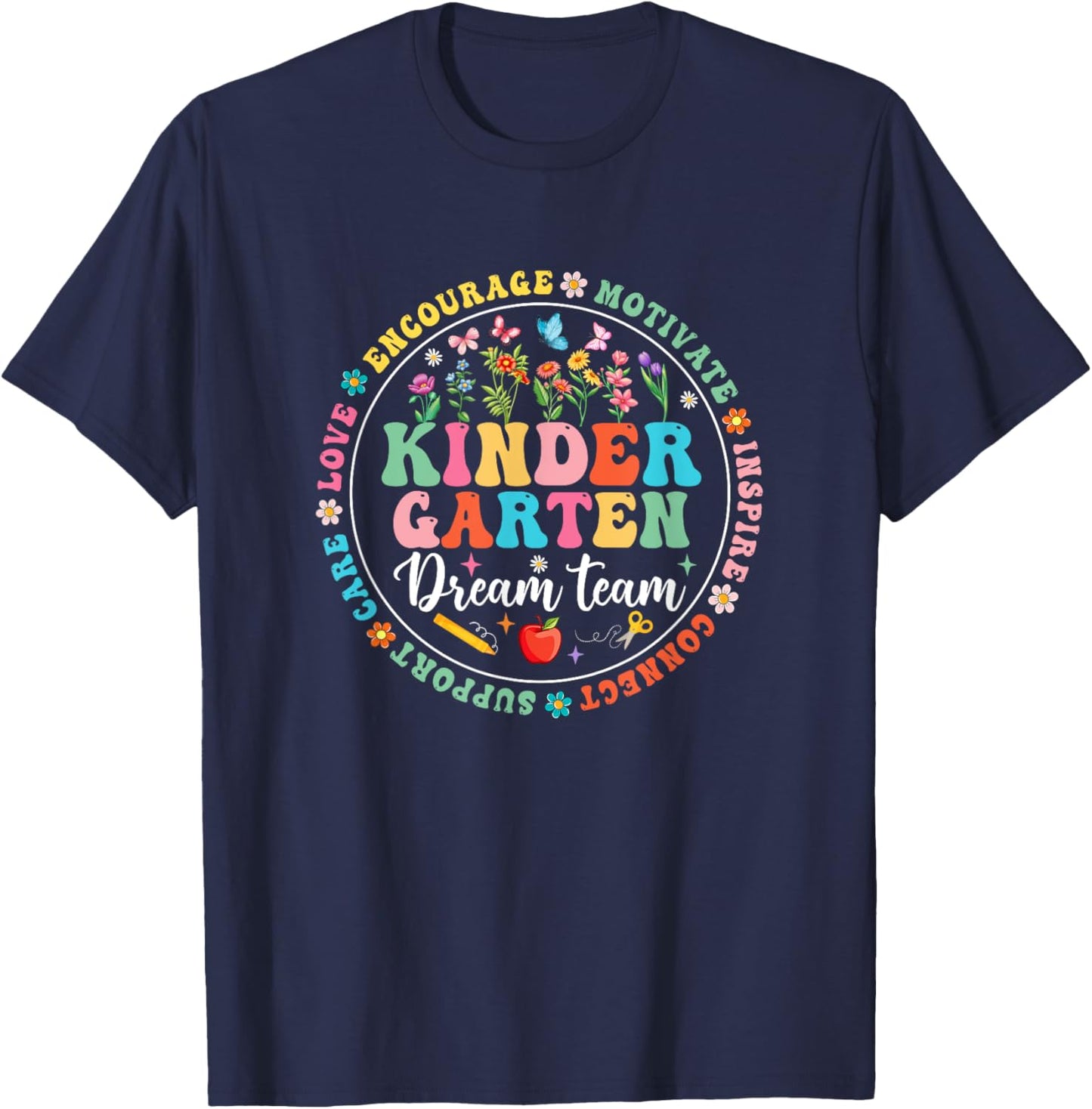 Kindergarten Dream Team Back To School Teacher Flower Women Girls Kids T-Shirt - T-Shirt | Navy