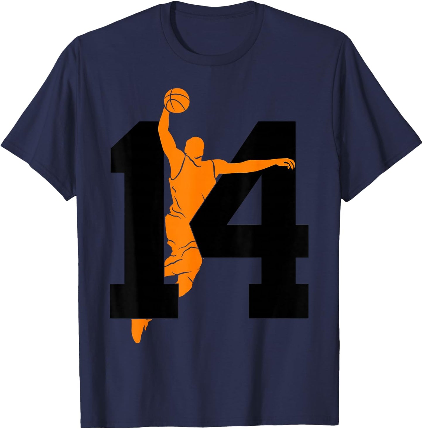 Number 14 Years Basketball 14th Birthday T-Shirt - T-Shirt | Navy