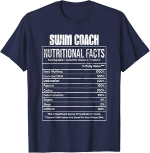 Nutritional Facts Swim Coach Job Tittle T-Shirt - T-Shirt | Navy