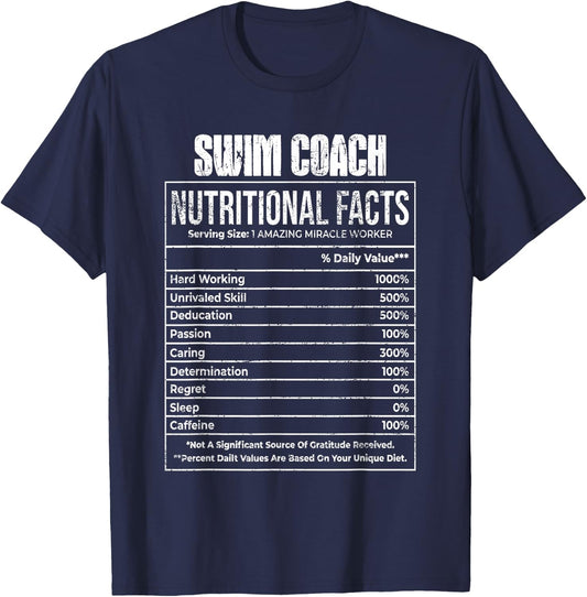 Nutritional Facts Swim Coach Job Tittle T-Shirt - T-Shirt | Navy
