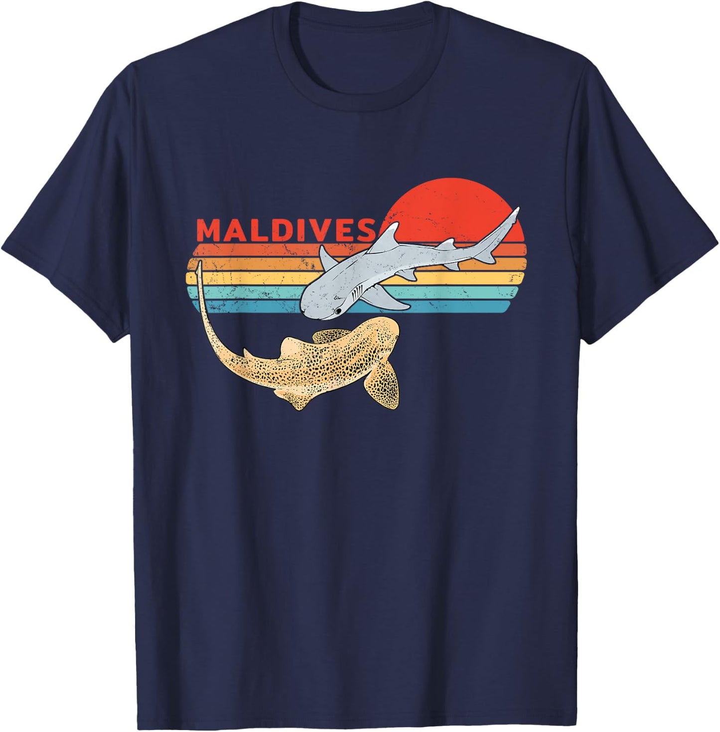 Zebra Shark Maldives Diving Retro T-Shirt - T-Shirt | Navy