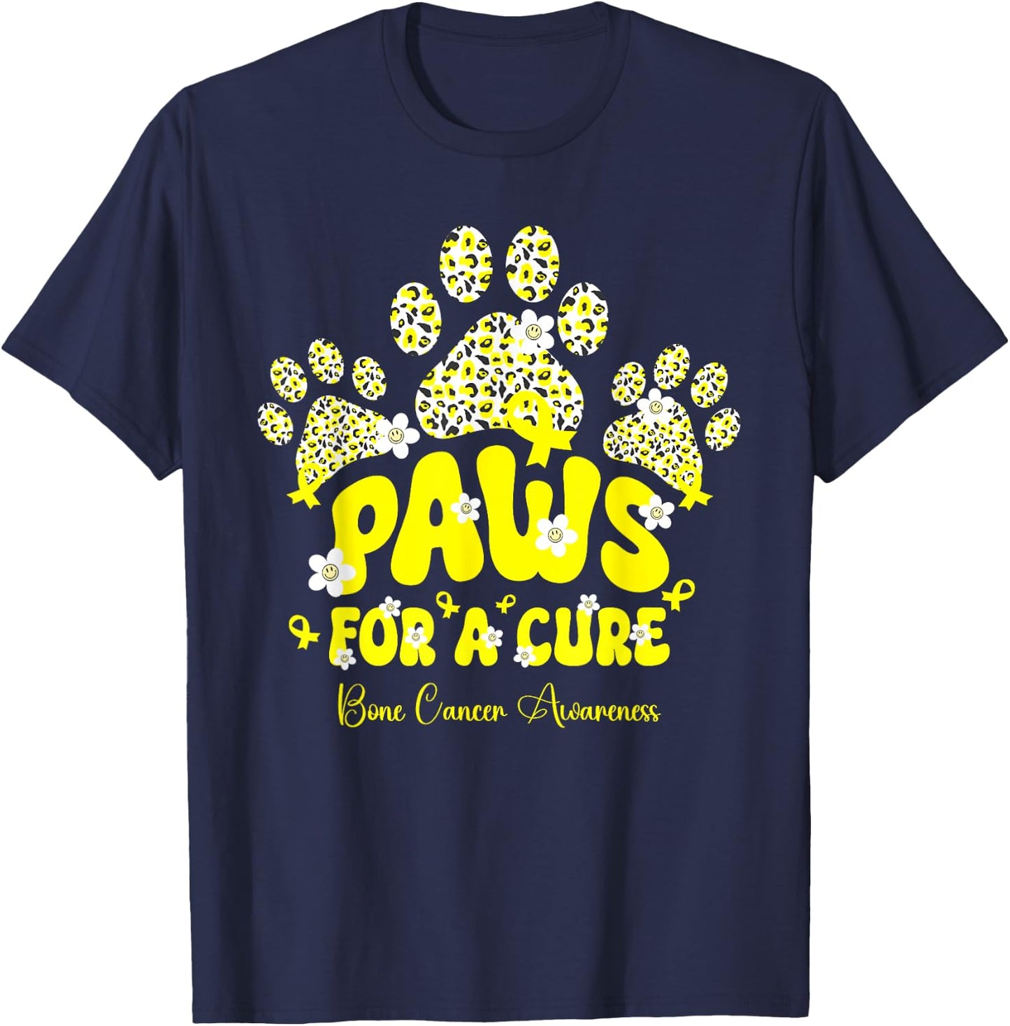 Paws For A Cure Bone Cancer Dog Paw Bone Cancer Awareness Women Kids T-Shirt - T-Shirt | Navy