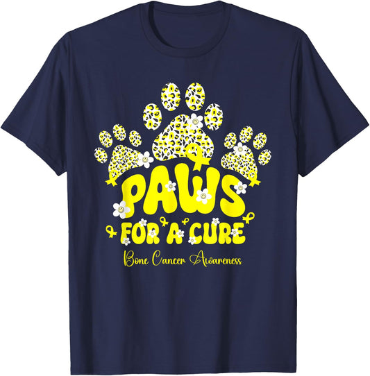 Paws For A Cure Bone Cancer Dog Paw Bone Cancer Awareness Women Kids T-Shirt - T-Shirt | Navy
