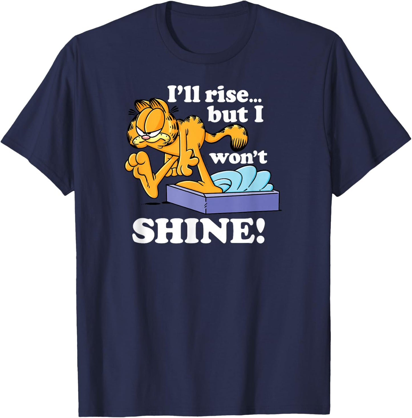 Garfield - I'll Rise But I Won't Shine, Grumpy Graphic T-Shirt - T-Shirt | Navy
