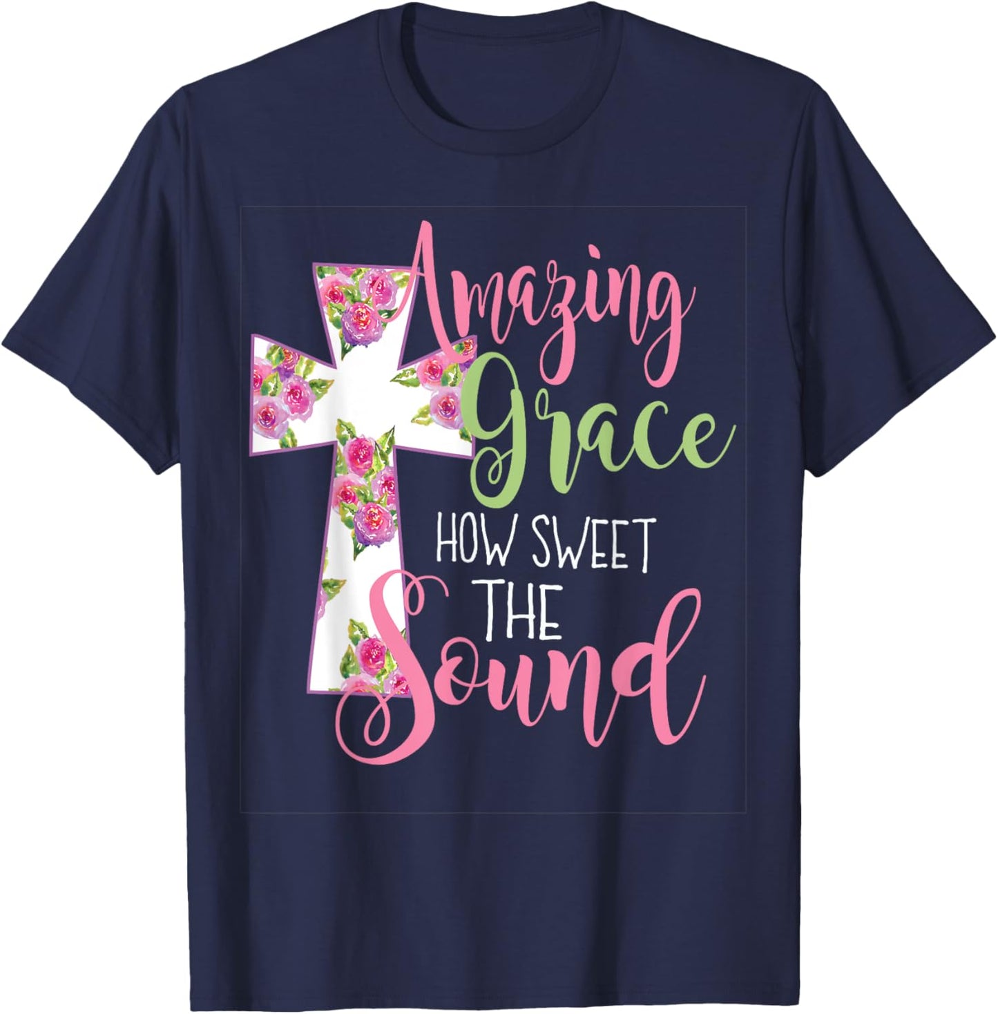 Amazing Grace Cross Christian Gift T-Shirt - T-Shirt | Navy