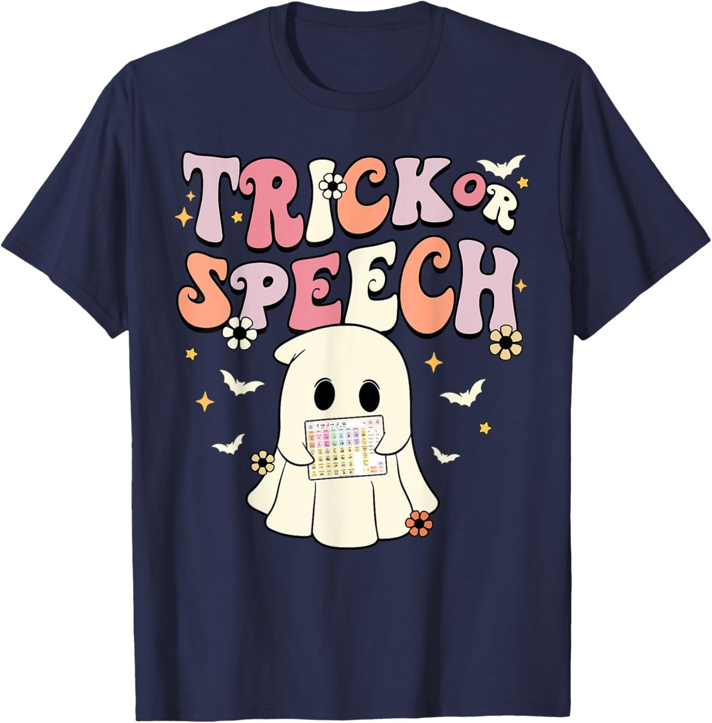 Groovy Trick Or Speech SLP AAC Ghost Halloween Costume T-Shirt - T-Shirt | Navy