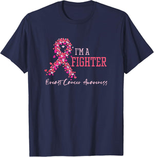 Fighter Pink Ribbon Hearts Breast Cancer Awareness Women T-Shirt - T-Shirt | Navy