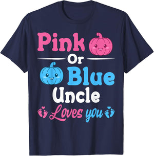 Pink Or Blue Uncle Loves You Halloween Gender Reveal Party T-Shirt - T-Shirt | Navy