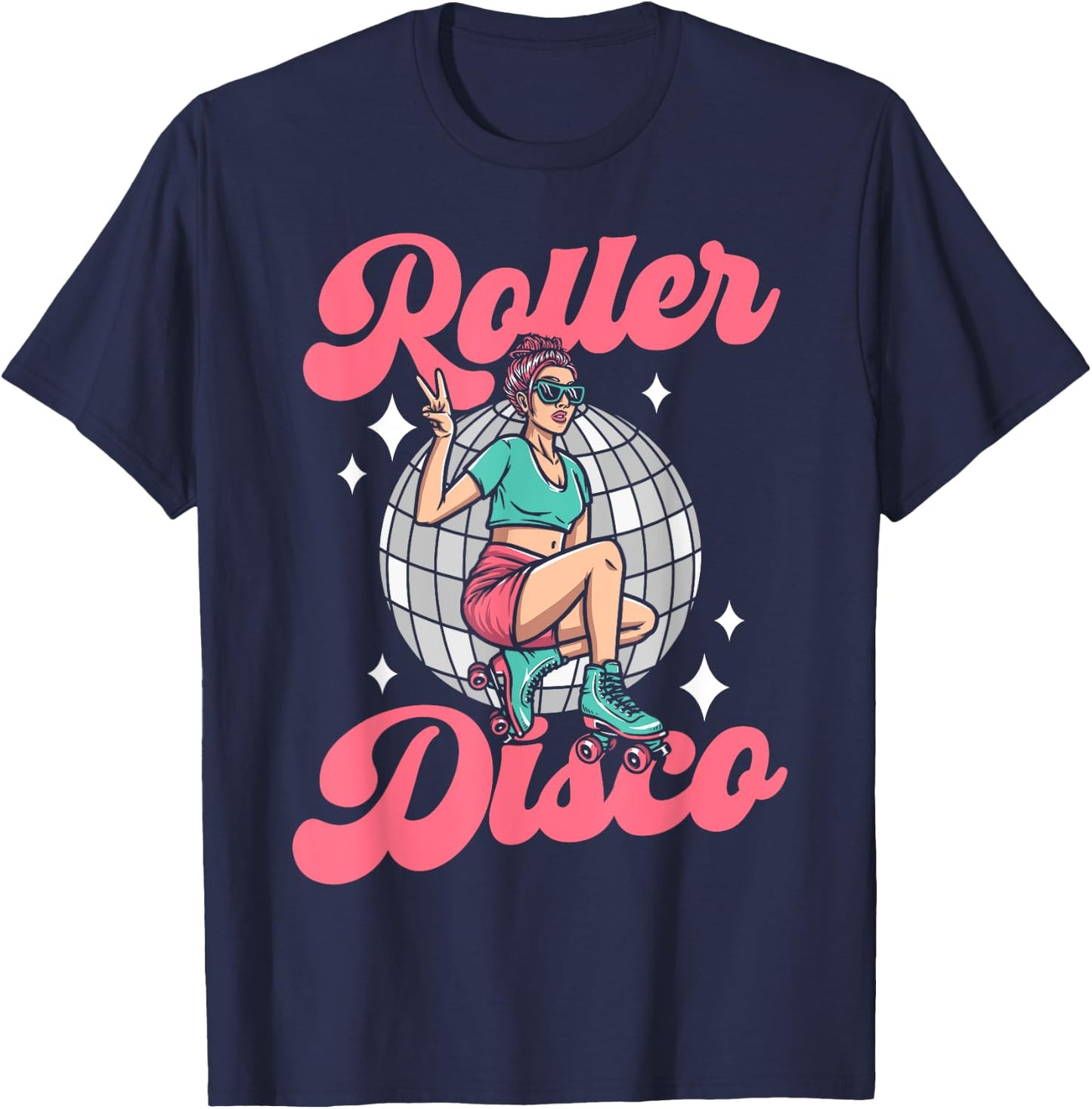 Cool Roller Skating Skate Girl 1970s Retro Roller Disco T-Shirt - T-Shirt | Navy