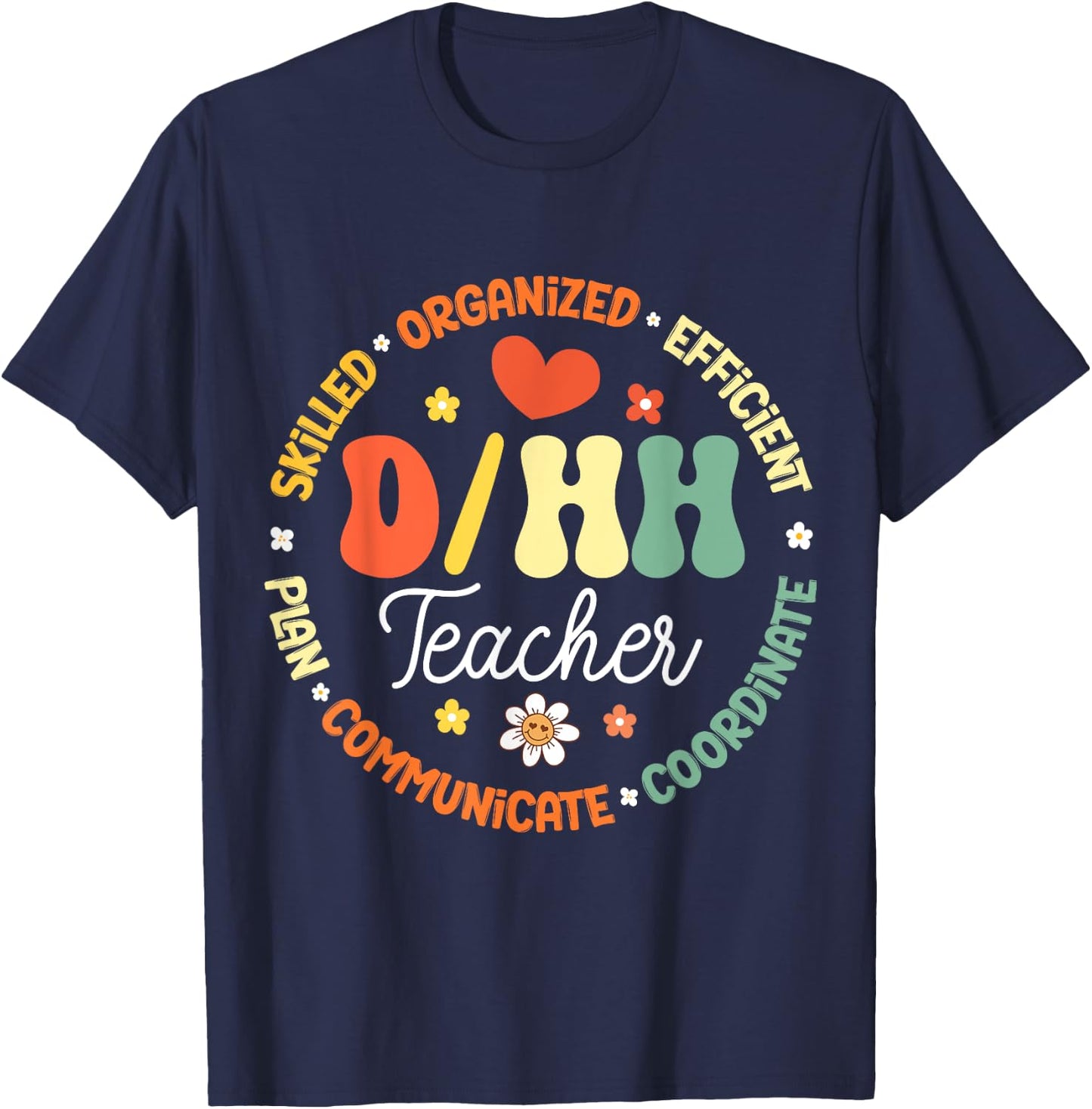 D/HH Teacher Deaf and Hard of Hearing ASL Teachers Groovy Men Women Kids T-Shirt - T-Shirt | Navy