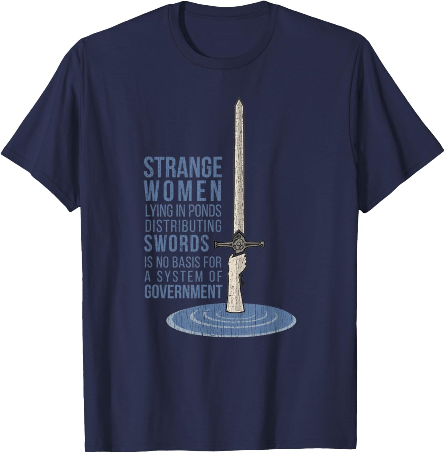 Vintage Strange Women Lying In Ponds Distributing Swords T-Shirt - T-Shirt | Navy