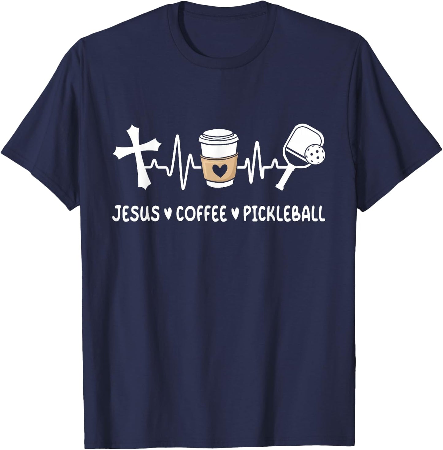 Jesus Coffee Pickleball Lover Christian Pickleball Player T-Shirt - T-Shirt | Navy