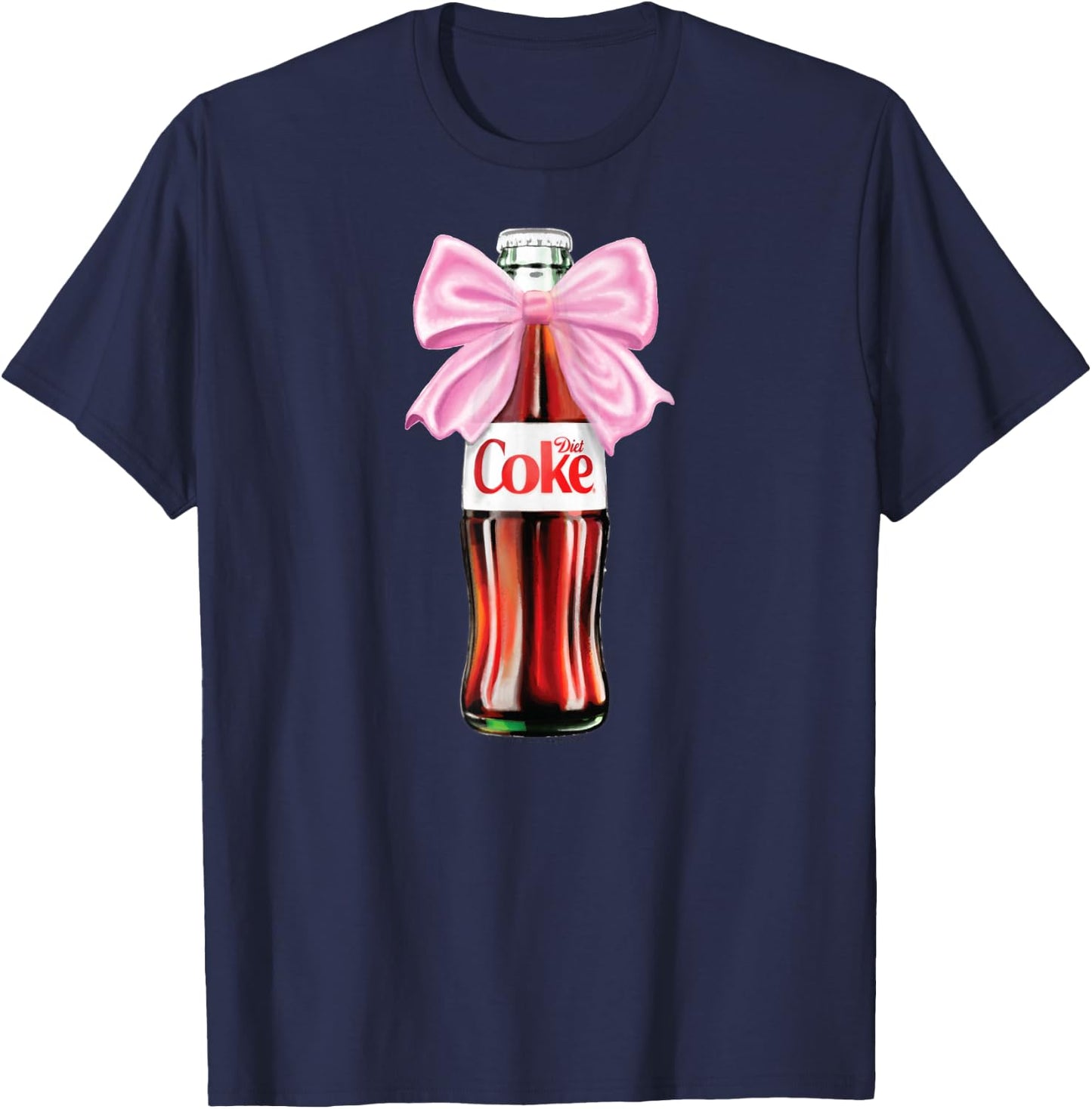 Diet Coke - Classic Bottle with Pink Coquette Bow T-Shirt - T-Shirt | Navy