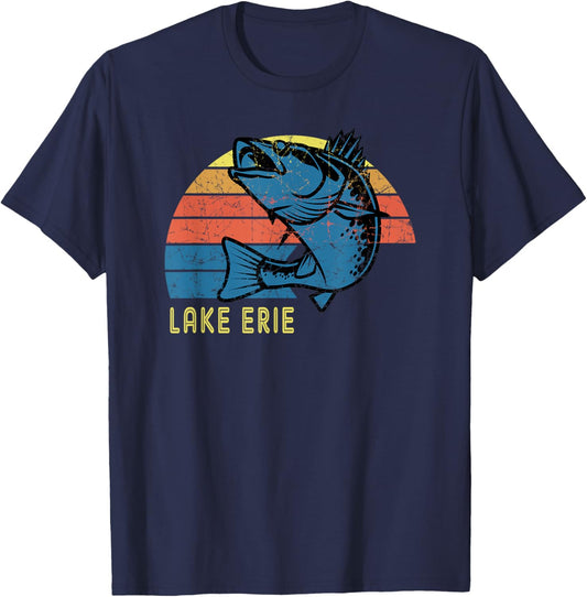 Retro Lake Erie Walleye Fishing Shirt Lake Erie Souvenir T-Shirt - T-Shirt | Navy